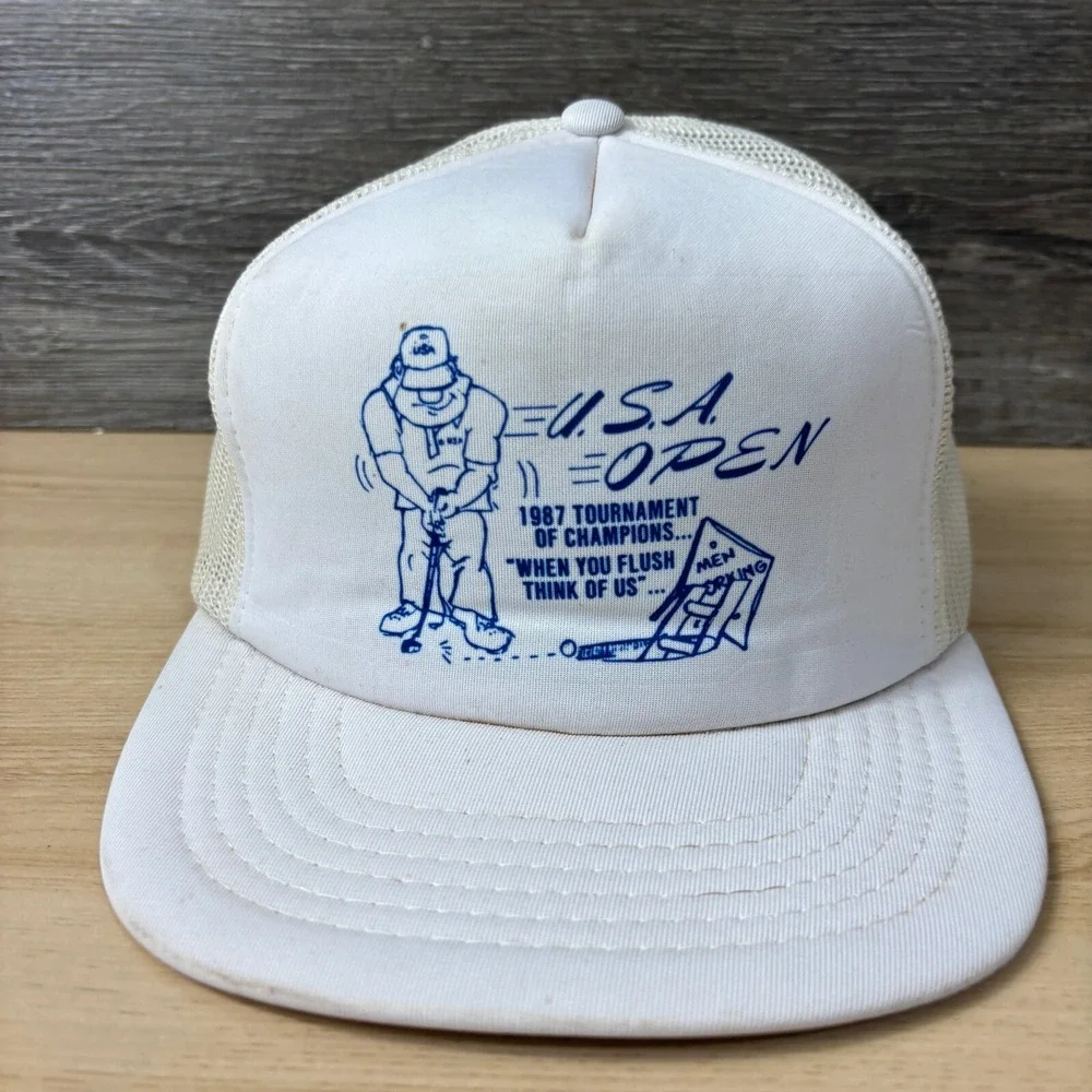 Vintage US Open Hat Cap‎ Snapback White Trucker 1987 When You Flush Adjustable